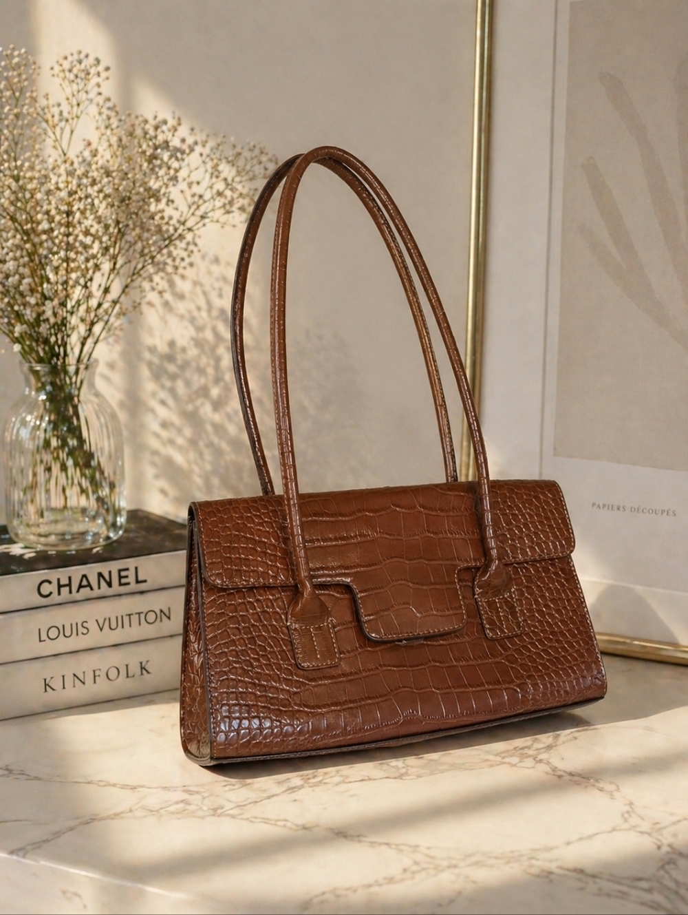 Tommy Hilfiger Brown Faux Croc Embossed Shoulder Bag – GUD